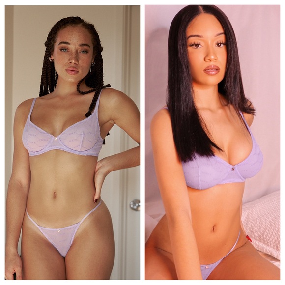 Savage x Fenty by Rihanna Flocked Logo Unlined Demi Bra in Lavender Purple - Picture 3 of 7